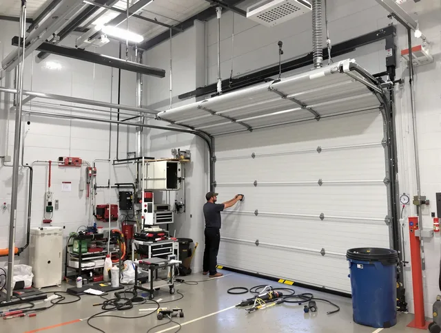 Middletown Garage Door Repair certified technician performing commercial door repair at a Middletown business facility