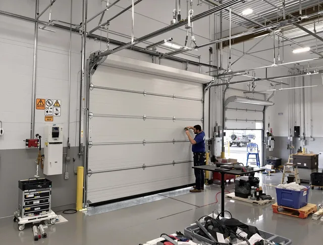 Commercial garage door repair being performed by Middletown Garage Door Repair expert in Middletown